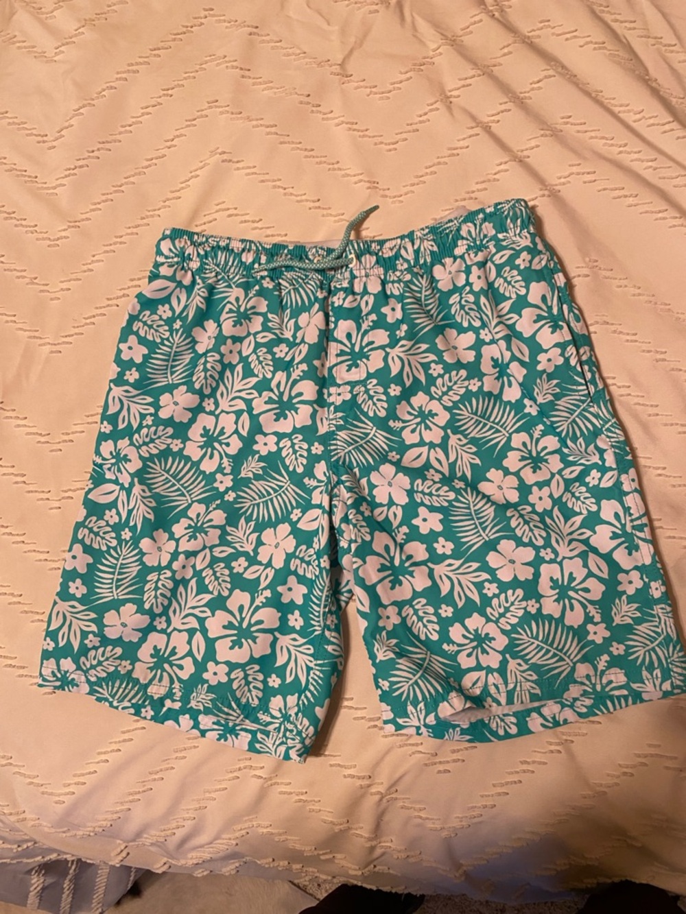 wonder nation Teal and White Floral Swim Trunks